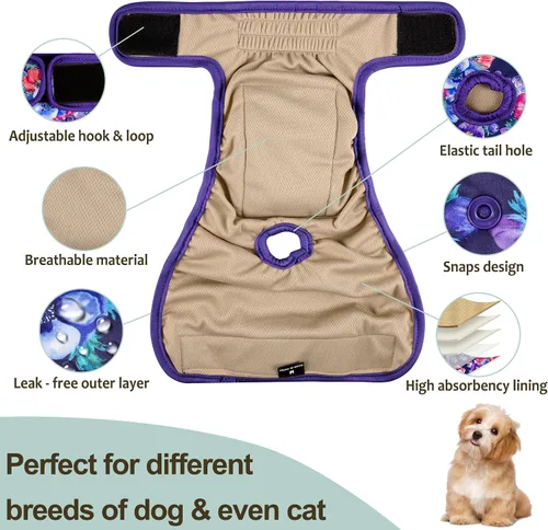 Miniatura 53 de Pañales lavables para perros, para hembras caninas, reutilizables, para periodo de celo, altamente absorbentes, para incontinencia, con broches