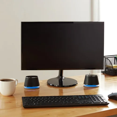 Miniatura 6 de Amazon Basics - Altavoces estéreo 2.0 para PC o laptop, entrada auxiliar de 3.5mm, alimentados por USB, 1 par, negro