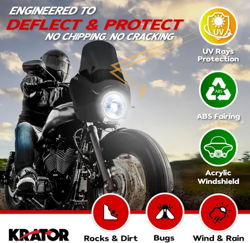 Miniatura 2 de Krator Parabrisas de motocicleta, carenado, deflector de viento, accesorios para motocicletas, parabrisas ahumado, compatible con Harley Davidson