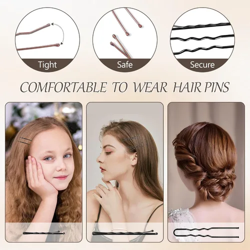 Miniatura 4 de Juego de 250 horquillas para el cabello, varios tamaños, pasadores ondulados de 2 pulgadas, 2.36 pulgadas, 2.75 pulgadas para todo tipo de cabello +