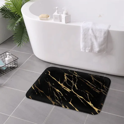 Miniatura 4 de Alfombras de baño negras y doradas para decoración de baño, alfombra de baño de mármol absorbente, alfombra antideslizante para piso, alfombras