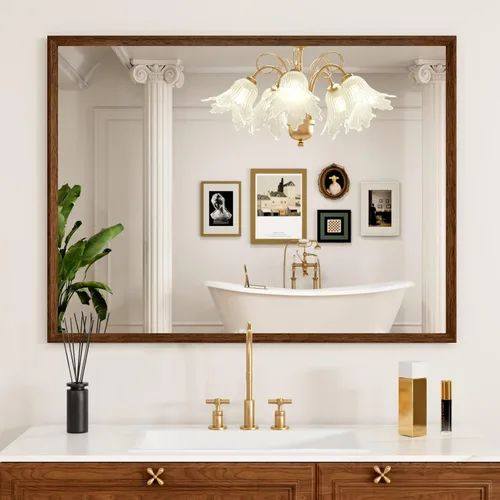Miniatura 58 de JISOSO - Espejo de baño de 24x36 pulgadas con marco de metal cepillado color níquel, espejo con marco de metal cepillado plateado para pared, espejo