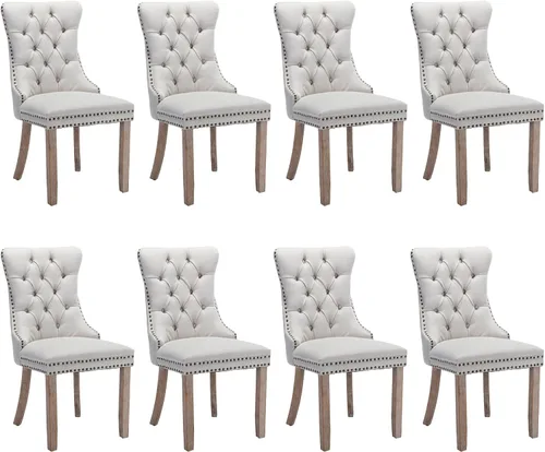 Miniatura 69 de SoarFlash Juego de 2 sillas de comedor de tela de lino, sillas de comedor tapizadas con ribete de cabeza de clavo y patas de madera de color claro