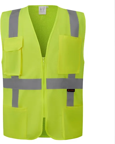 SV2100 Clase 2, Chaleco de seguridad Bk de malla frontal sólida de alta visibilidad, tiras reflectantes, bolsillos con cremallera, verde neón,