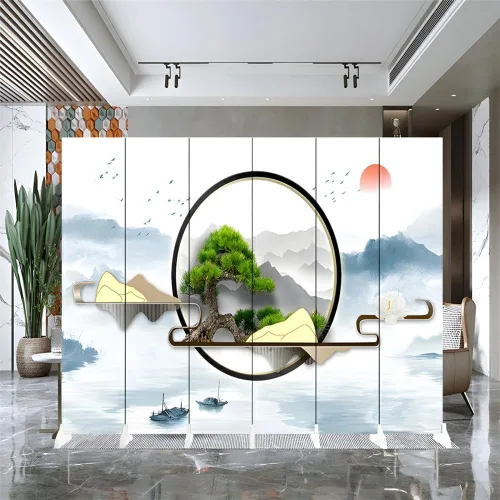 Miniatura 33 de Divisor de habitación, 6 paneles de madera plegables de privacidad con base de pies más anchos, separador de habitación portátil independiente