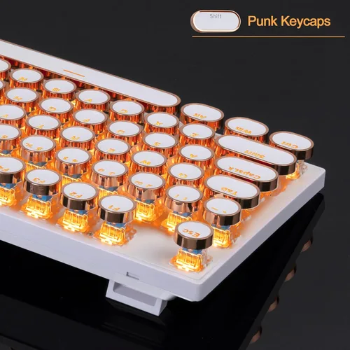 Miniatura 3 de MageGee - Teclado mecánico para juegos estilo máquina de escribir retro, teclas redondas punk doradas retroiluminadas LED, con cable, para laptop