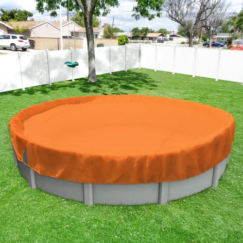Miniatura 10 de Windscreen4less Cubierta de seguridad redonda de invierno para piscina de 14 pies con cable de alambre a lo largo de los bordes, cabrestante