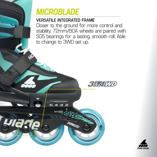 Miniatura 5 de Rollerblade Microblade - Patines en línea ajustables para niños, para jóvenes, rendimiento juvenil