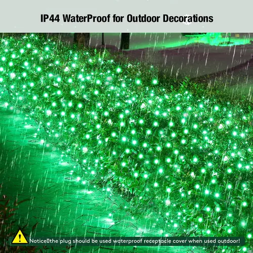 Miniatura 3 de Red de luces LED verdes de Navidad para exteriores, 120 LED de 6 x 5 pies, tira de luces de malla conectables para exteriores e interiores
