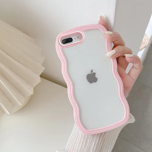 Miniatura 50 de QLTYPRI Funda compatible con iPhone 7/8/SE, bonita funda transparente con marco ondulado rizado para niñas y mujeres, funda protectora de TPU