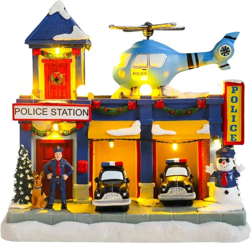 Miniatura 12 de Bdor - Decoración Navideña Iluminada con Música, Diseño de Pueblo Navideño, Figura Coleccionable de Papá Noel y Ciervo, Funciona