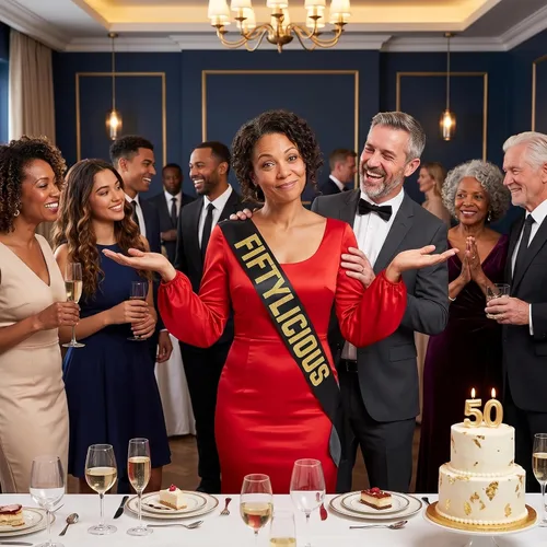 Miniatura 2 de Fiftylicious - Banda de satén con purpurina negra y dorada, divertida banda de cumpleaños 50 para él o ella, decoraciones de fiesta, suministros