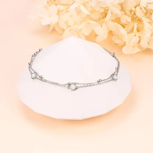 Miniatura 6 de FLYOW Tobillera para mujer de plata de ley S925 ajustable con cuentas de corazón con dije de corazón