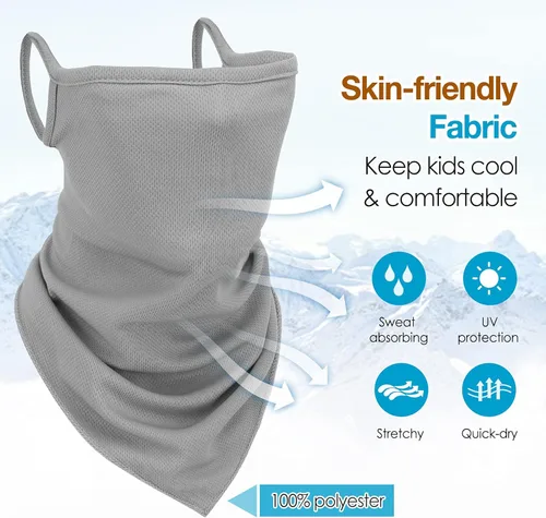 Miniatura 4 de MoKo Cubrebocas tipo bandana para niños con bolsillo para filtro paquete de 3 pasamontañas para el cuello para ciclismo para niños y niñas