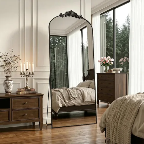 Miniatura 9 de Antok Espejo arqueado de longitud completa, espejo de piso de 65 x 24 pulgadas con tallado, espejos de cuerpo completo para decoración del hogar