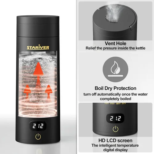 Miniatura 8 de Hervidor Eléctrico de Viaje, Hervidor Eléctrico Pequeño Portátil para Té y Café, Hervidor de Agua Caliente con 4 Controles de Temperatura