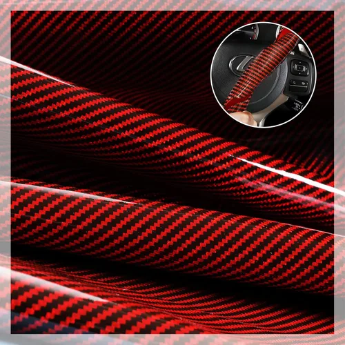 Miniatura 3 de Juego de fundas para volante de automóvil, funda de fibra de carbono brillante, antideslizante, 3 piezas, accesorios para volante de 14.5-15 Rojo