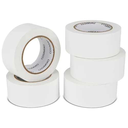 COSIMIXO Paquete de 5 Cintas Adhesivas Tipo Duct Tape Blancas de Uso Pesado, 2 pulgadas x 30 yardas, Fuerte, Flexible, Sin Residuos, Todo Clima y se
