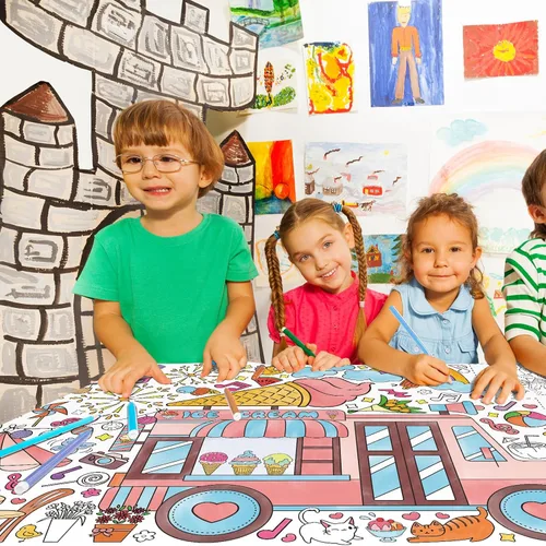 Miniatura 7 de Gatherfun Póster Gigante para Colorear para Pared de Aula - Versátil 31.5 x 72 Pulgadas Póster de Actividad de VERANO/Cubierta de Mesa, Fiestas
