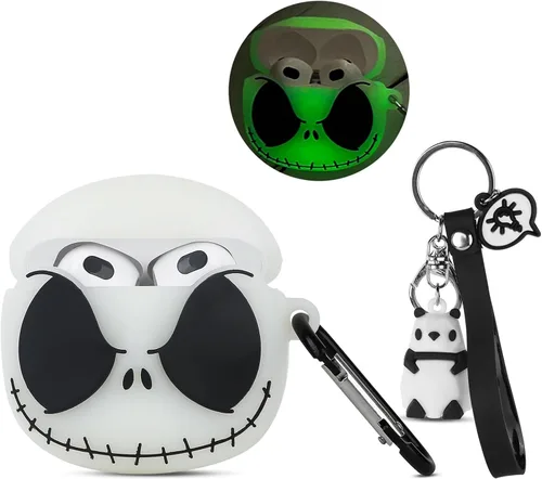 CCXNAS Funda para Airpods de 3ª generación con bonito llavero de panda, [brilla en la oscuridad] Divertidas fundas de calavera de anime para Apple