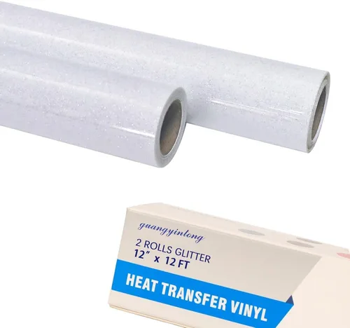 Miniatura 19 de guangyintong Rollo de vinilo de transferencia de calor negro con purpurina, 2 rollos de vinilo para planchar de 12 pulgadas x 12 pies