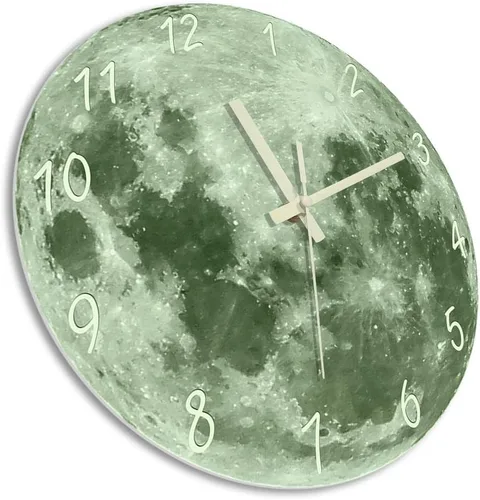 Miniatura 3 de The Geeky Days Reloj de pared con luna que brilla en la oscuridad para sala de estar, diseño moderno, luminoso, silencioso, sin tictac, decoración