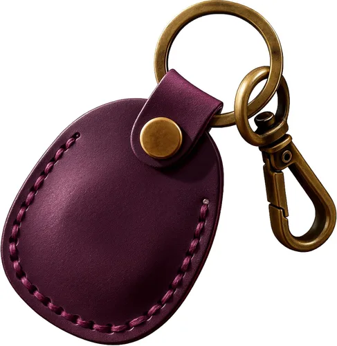 Miniatura 30 de Llavero de Airtag de cuero genuino, llavero portátil de Air tag con anillos para llaves, funda de cobertura oculta completa compatible con Airtag