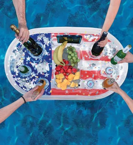 Miniatura 5 de POZA Flotador inflable de piscina de Estados Unidos – Lujosa tumbona divertida llena de confeti de estrellas plateadas brillantes, diseño de bandera
