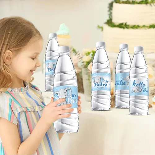 Miniatura 8 de Gersoniel 39 etiquetas para botellas de agua de elefante para baby shower, etiquetas adhesivas impermeables para revelación de género, suministros