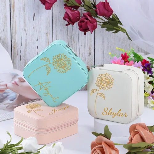 Miniatura 27 de Joyero de regalo para dama de honor, pequeño estuche de viaje personalizado de piel sintética portátil, cajas de propuestas de dama de honor, mini
