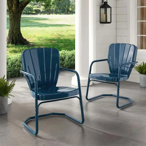 Miniatura 6 de Crosley Furniture Ridgeland - Juego de 2 sillas para exteriores, sillas de metal retro para comedor, porche, cubierta, azul marino