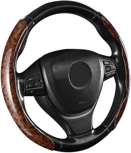 Miniatura 11 de Funda para volante de automóvil segmentado de grano de madera con forro antideslizante, ajuste universal para la mayoría de accesorios interiores