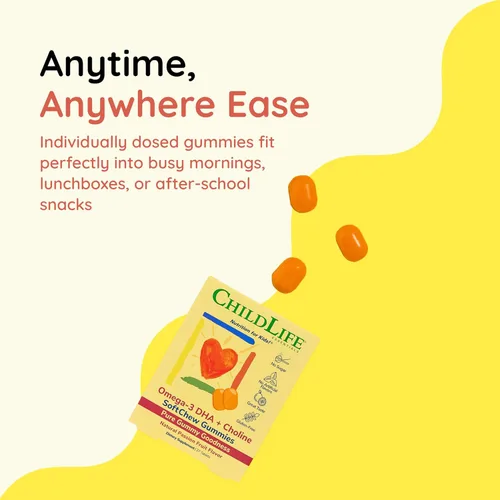 Miniatura 8 de ChildLife Essentials Omega-3 DHA + colina SoftChew Gummies Suplemento para niños - Gomitas Omega 3 DHA con colina, aceite de pescado para bebés