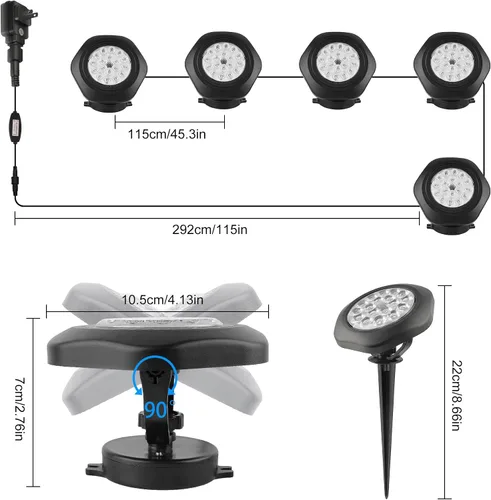 Miniatura 2 de RGBW - Luces de estanque, 18 luces LED superbrillantes sumergibles sumergibles bajo el agua, control remoto de 98 pies, IP68, impermeables, focos