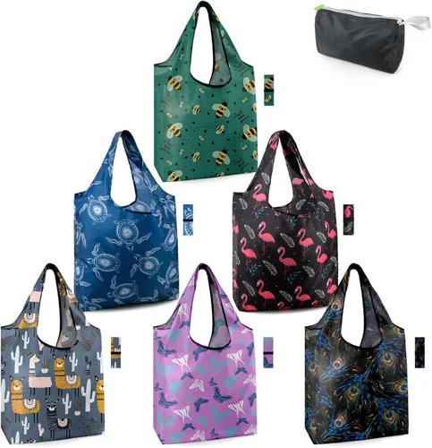 Miniatura 38 de BeeGreen 12 paquetes de bolsas reutilizables de flores, bolsas reutilizables extragrandes de 50 libras, lindo diseño floral, bolsas plegables