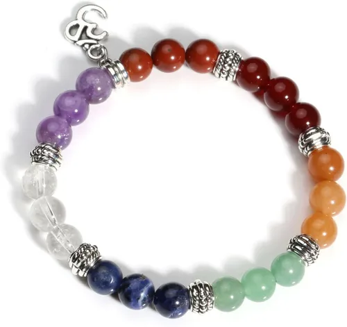 Miniatura 13 de Eigso Pulsera elástica de piedra de cristal de meditación curativa de 7 chakras para mujer con símbolo de loto, yoga, árbol, OM