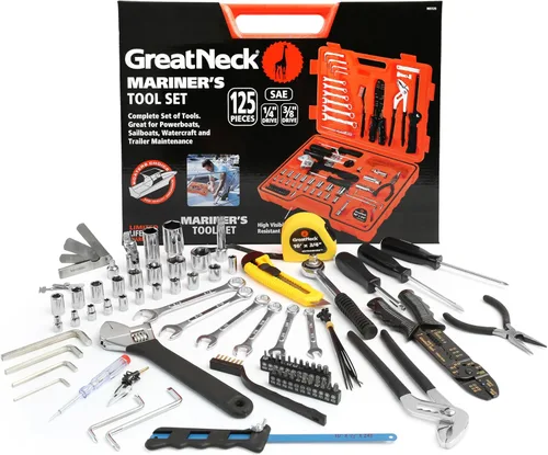 Great Neck MS125 Juego de herramientas marinas de 125 piezas, regalos para hombres, regalos para papá, alta visibilidad, caja de herramientas para