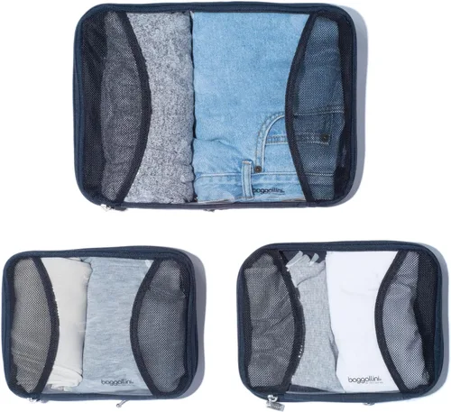 Miniatura 5 de Baggallini Juego de 3 cubos de compresión - Cubos de compresión ligeros para viajes, Azul marino francés, Talla única