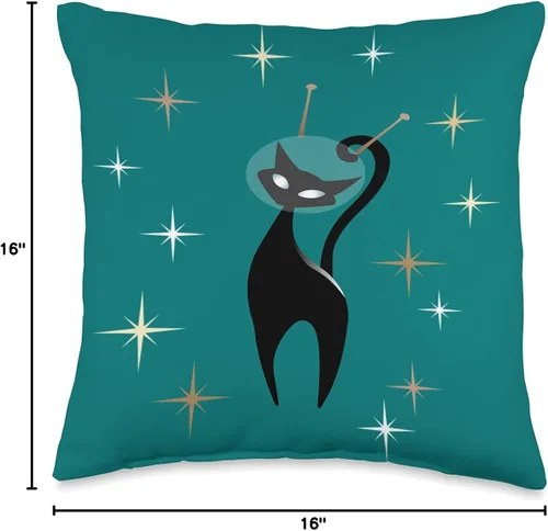 Miniatura 4 de Isabella Machell MCM Retro Atomic Mid Century Modern Space Cat - Cojín de cojín (16.0 x 16.0 in), color turquesa