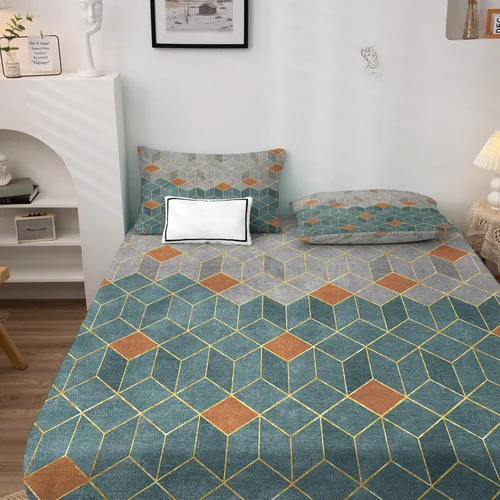 Miniatura 2 de Juego de sábanas geométricas divididas tamaño King, sábanas de retazos, sábanas y fundas de almohada estampadas de 5 piezas, microfibra suave