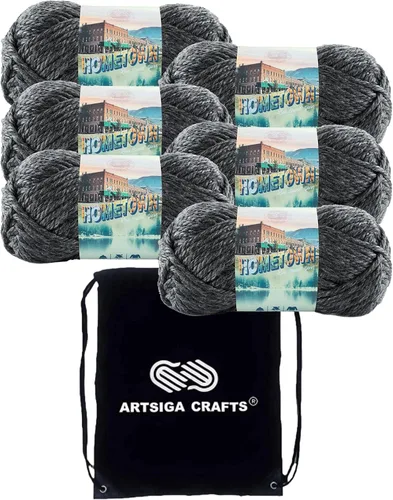 Miniatura 59 de Lion Brand Hometown New York White 135-100 (3 madejas - mismo lote de tinte) #6 S Bulky - Hila acrílica para crochet y tejer con bolsa para proyectos