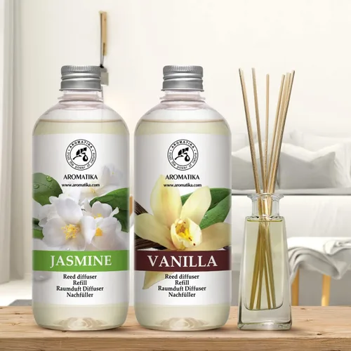 Miniatura 4 de Juego de repuesto para difusor de varillas de vainilla y jazmín con aceite esencial de jazmín, 34 onzas líquidas, 2 x 16.9 fl oz, repuesto
