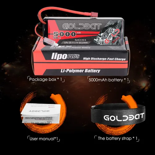 Miniatura 6 de GOLDBAT 11.1V 5000mAh 3S 50C LiPo RC Batería Hard Case Pack con T Conector para Emaxx Axial RC Coche Camión Buggy Vehículo