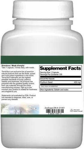 Miniatura 3 de Semilla de psyllium (Fibra) - 450 mg (100 Cápsulas, ZIN: 511401)