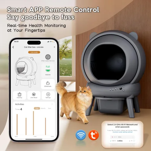 Miniatura 4 de Caja de arena automática, caja de arena autolimpiante con control de aplicación, gran capacidad para múltiples gatos, control de ruido y olor