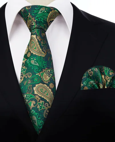 Miniatura 180 de HISDERN Corbatas para hombre, corbata de cachemira y bolsillo cuadrado tejido clásico floral para hombre, corbata de fiesta de boda