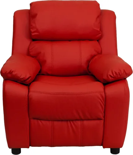 Miniatura 15 de Flash Furniture, sillón reclinable de lujo, muy acolchado, de vinilo color beige, con apoyabrazos con compartimento de almacenamiento, para niños