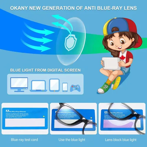 Miniatura 4 de Okany Gafas de luz azul para niños, paquete de 3 gafas de bloqueo de luz azul para niñas y niños, gafas de pantalla de juegos de computadora, Gris