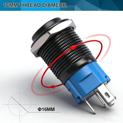 Miniatura 4 de Twidec/Interruptor de botón de presión momentáneo de bocina de altavoz de 16 mm, orificio de montaje de 5/8 pulgadas, luz LED azul de 12 V, carcasa