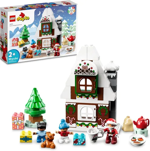 LEGO DUPLO - Juego de construcción de casa de jengibre de Papá Noel, juguete de Navidad para niños y niñas de 2 años, incluye figura de Papá Noel,